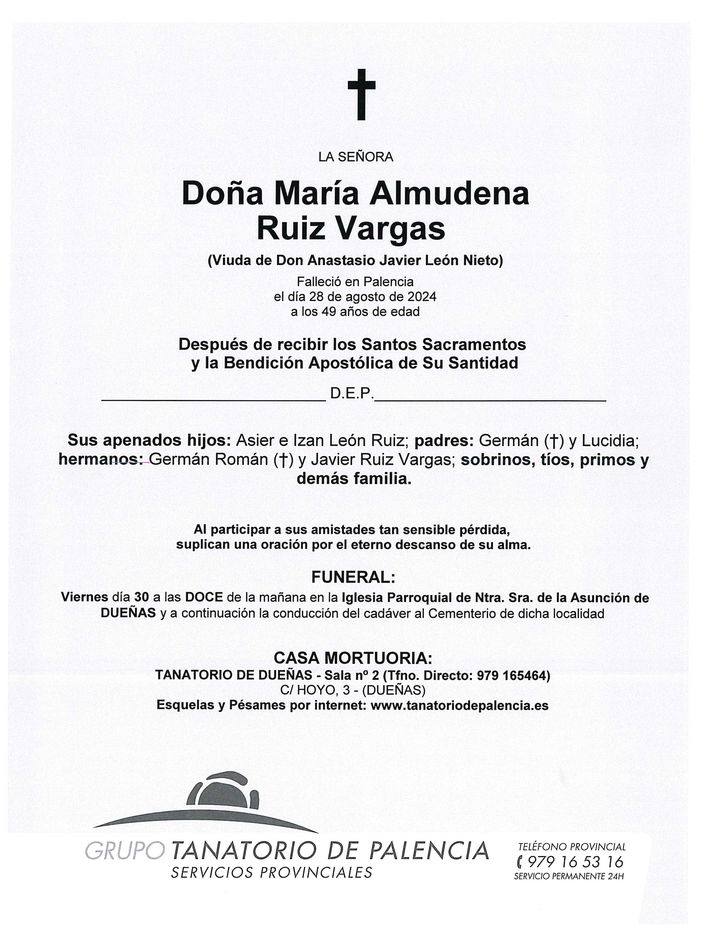 LA SEÑORA DOÑA MARÍA ALMUDENA RUIZ VARGAS